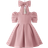 Shein Toddler Girl's Puff Sleeve Fold Pleated Dress With Headband - Dusty Pink