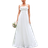 Shein Appliques Backless Mesh Wedding Dress - White