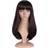 Curly Flat Bangs Medium Length Wigs 20 inch Dark Brown