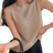 Shein Dazy Solid Round Neck Knit Top - Khaki
