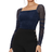 Shein Prive Mesh Panel Ruched Glitter Top - Navy Blue