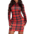 Shein SXY Women's Christmas Red Plaid Long Sleeve Dress