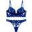 J&Y Women's Laced Lingerie Knickers and Bra Set Blue