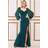 Goddiva Chiffon Sleeve Thigh Split Maxi Dress - Emerald