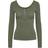 Pieces Kitte Button Front Ribbed Top - Deep Lichen Green