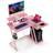 Costway L Shaped Gaming Desk with Outlets and USB Ports-Pink