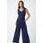 Roman Pleat Detail Wide Leg Stretch Jumpsuit Navy