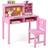 Costway Kids Desk and Chair Set with Hutch and Bulletin 3+ Kids-Pink
