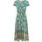 Yumi Festival Floral Print Ruched Waist Maxi Dress - Green