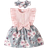 Shein Fashionable Baby Girl Short Sleeve Floral Print Dress With Bow Decoration