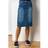 Roman A-Line Midi Length Mid Rise Denim Skirt in Dark Blue Wash