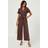FS Collection Leopard Print Wrap Top Jumpsuit In Rusty Dark Red