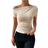 Shein Solid Ruched Asymmetrical Neck Tee