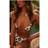 PrettyLittleThing Monochrome Swirl Print Bead Detail Bikini Bottoms, Black