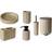 Textured 6 Pcs Dish Toothbrush Dispenser Tumbler Brush & Bin Set - Almond