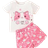 Shein Baby Girls Cute & Comfortable Cat Printed Short Sleeve T-shirt & Shorts Set
