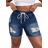 Shein Sxy Plus Size Distressed Drawstring Denim Shorts Suitable For Daily Wear