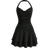 Shein MOD Draped Collar Solid Ruched Layered Ruffle Hem Halter Neck Black Mini Dress