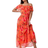 Roman Floral Tiered Bardot Belted Dress - Orange