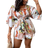 Shein VCAY Plus Tropical Print Batwing Sleeve Belted Romper
