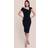 Goddiva Scuba Crepe Pleated Drop Shoulder Midi Dress Black