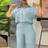 Shein Solid Color Front Button Short Sleeve Top And Pocketed Long Pants Elegant Summer Two Piece Set