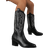 Shein Fashion Black Western Boots For Women Embroidered Fashion Pointed Toe Chunky Heel Mid Calf Western Boots For Women