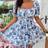 Shein Plus Elegant Square Neck Puff Sleeve Dress With DoubleLayered Hem Summer Vocation