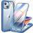Miracase Compatible with iPhone 14 Plus 6.7, 2023 Upgrade Full Body Clear Bumper with Built-in 9H Tempered Glass Screen Protector Camera Lens Protector for iPhone 14 Plus Capri Blue