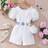 Shein Young Girl ShortSleeved Bubble Texture Jumpsuit With Crossed Back And Knit Stripe Fabric Including Bag