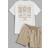 Shein Mens Summer Mountain Slogan Printed Round Neck Short Sleeve Casual TShirt And Drawstring Waist Shorts Set