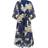 Yumi Floral Kimono Sleeves Dip Hem Wrap Midi Dress - Navy