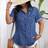 Shein Plus Women's Summer Casual Fit Denim Shirt With Flap Pockets And Short Sleeves