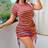 Shein Womens Plus Rainbow Striped Knitted Drawstring Tight ShortSleeved Dress