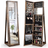 Costway Mirrored Jewelry Armoire Lockable Standing Organizer Brown Storage Cabinet 38.1x157.5cm