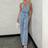 Shein Womens Solid Color Sleeveless Denim Jumpsuit With Backless Design