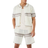 boohooMAN Relaxed Open Stitch Statement Stripe Knitted Short - Stone