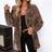 Shein Womens Elegant Leopard Print Chiffon Open Front Loose Long Sleeve Blouse