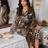 Shein Leopard Print SilkLike Lapel Cardigan And Long Pant Women Pajama Set
