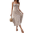 Shein Frenchy Women's Allover Print Full-Length Spaghetti Strap Dress With Ruched Bust And Front Slit Commute Minimalist Office Old Money Simple