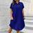 Shein Plus Solid Color Turn-Down Collar Front Button Summer Casual Short Sleeve Dress