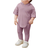 Shein Baby Girl Casual Solid Color Knitted Hoodie Top And Elastic Waist Pants Set