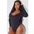 PrettyLittleThing Shape Black Sculpted V Neck Long Sleeve Bodysuit