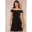 MELA Velvet Skater Dress With Sparkle Bow Neckline - Womens Black