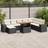 vidaXL 9 Piece Garden Sofa with Cushions Black Poly Rattan Acacia Outdoor Lounge Set