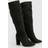 boohoo Wide Fit Faux Suede Block Heel Knee High Boots - Black