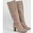 boohoo Wide Fit Faux Suede Block Heel Knee High Boots - Beige