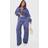 PrettyLittleThing Shape Navy Washed Wide Leg Joggers - Blue