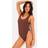 PrettyLittleThing Crinkle Scoop Back Swimsuit - Brown