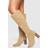 boohoo Block Wooden Heel Faux Suede Knee High Boots - Beige